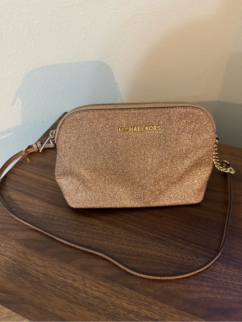 Michael Kors Rose Gold Glitter Crossbody Pouch
